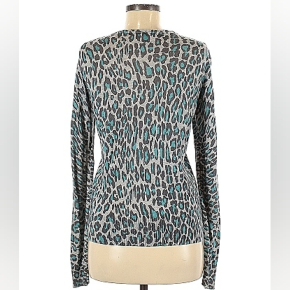 VTG Lucky Brand Long Sleeve Animal Print Cardigan Gray and Blue Size Medium - Picture 2 of 6